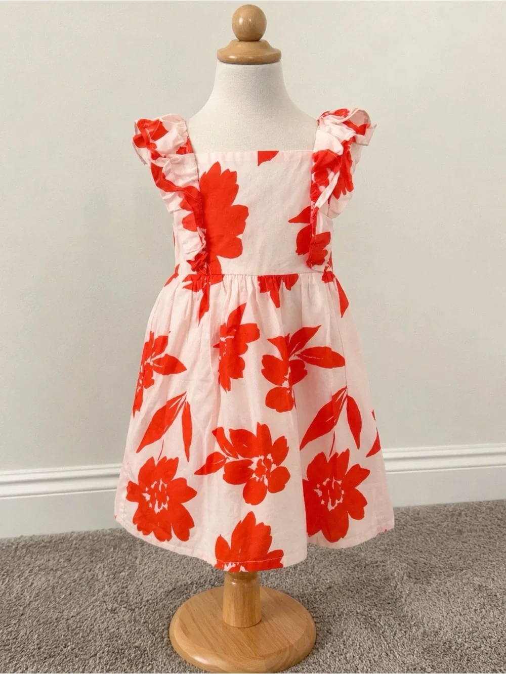 Carters Girls' Red Floral Ruffle Strap Dress
